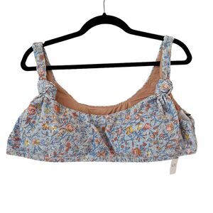 NWT J. Crew Scrunchie Knotted Scoop Neck Blue Floral Textured Bikini Top Sz 3X